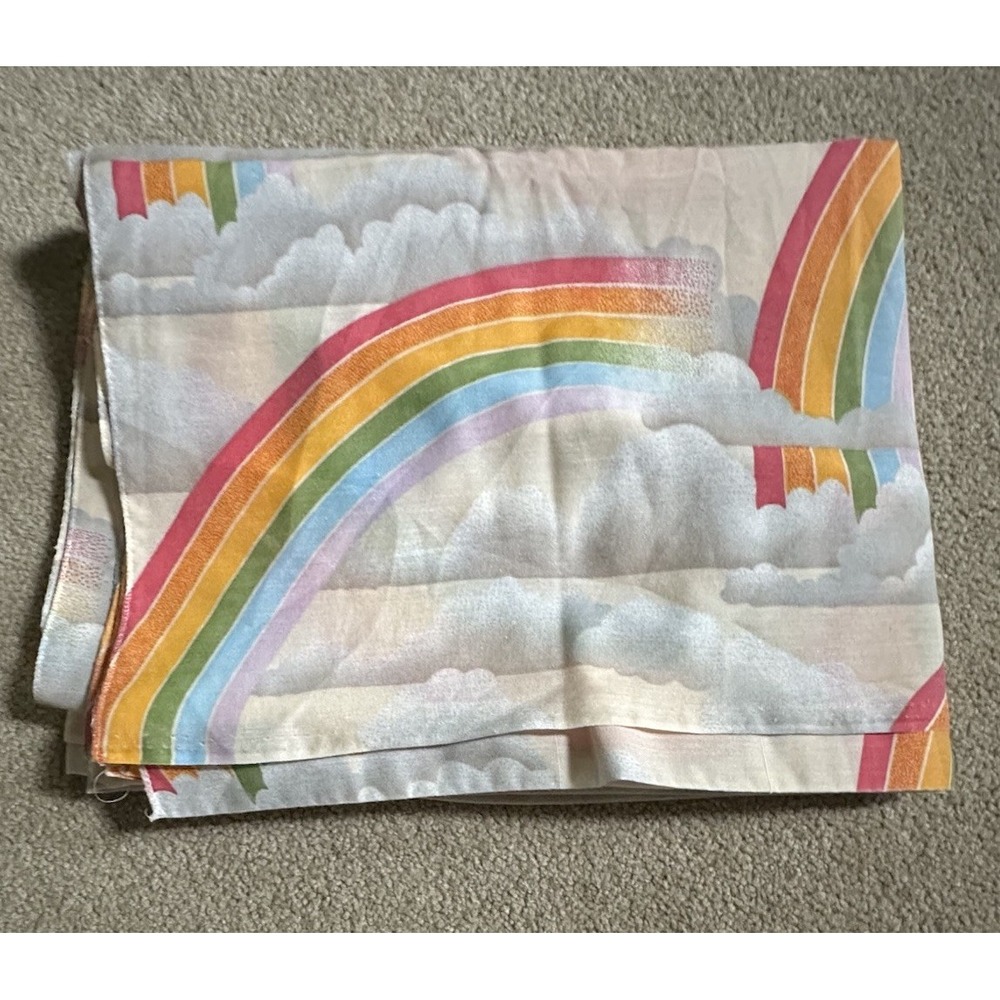 Vintage Rainbow Clouds Twin Flat Sheet  Stylized Clouds Rn64155 Made In Spain
